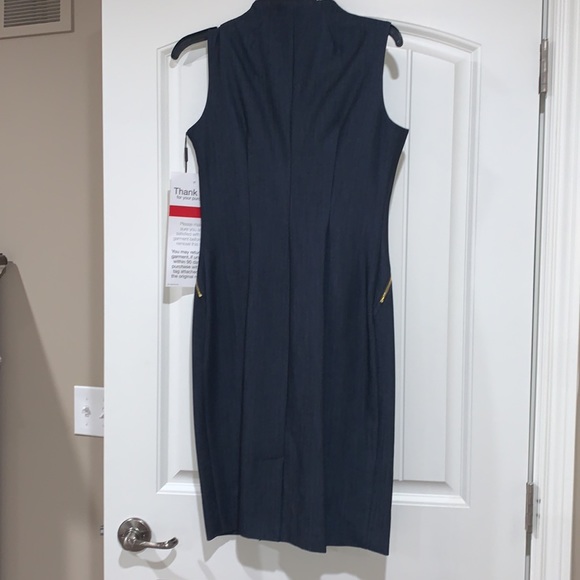 NWT Calvin Klein Navy jean shift dress with Gold double zipper - Picture 6 of 8